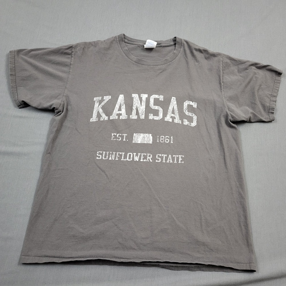 Port & Company Kansas Sunflower State Graphic T-Shirt Gray Womens Large Cotton